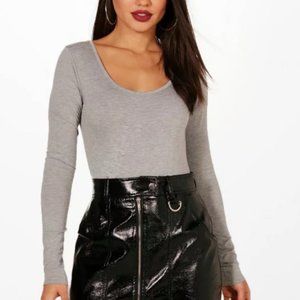 Boohoo Grey Scoop Neck Bodysuit